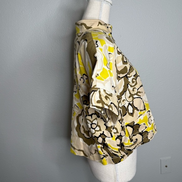St. John Yellow & Tan Abstract Floral Cropped SwingCoat Bolero Jacket Size 10 - Picture 3 of 5